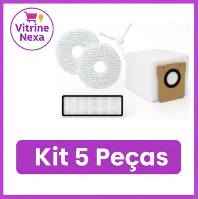 Kit 5 Peças Robô Aspirador - Mop | Escova Lateral | Filtro | Saco Coletor Compatível com Xiaomi X20+ X10+ S20 Plus