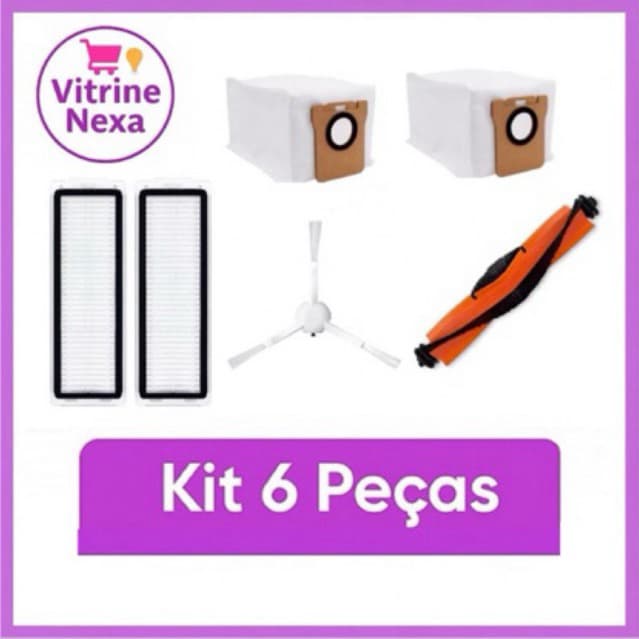 kit 6 Peças Robô Aspirador Xiaomi X20+ X10+ S20 Plus  | Escova Lateral | Escova Principal | Filtro | Saco Coletor
