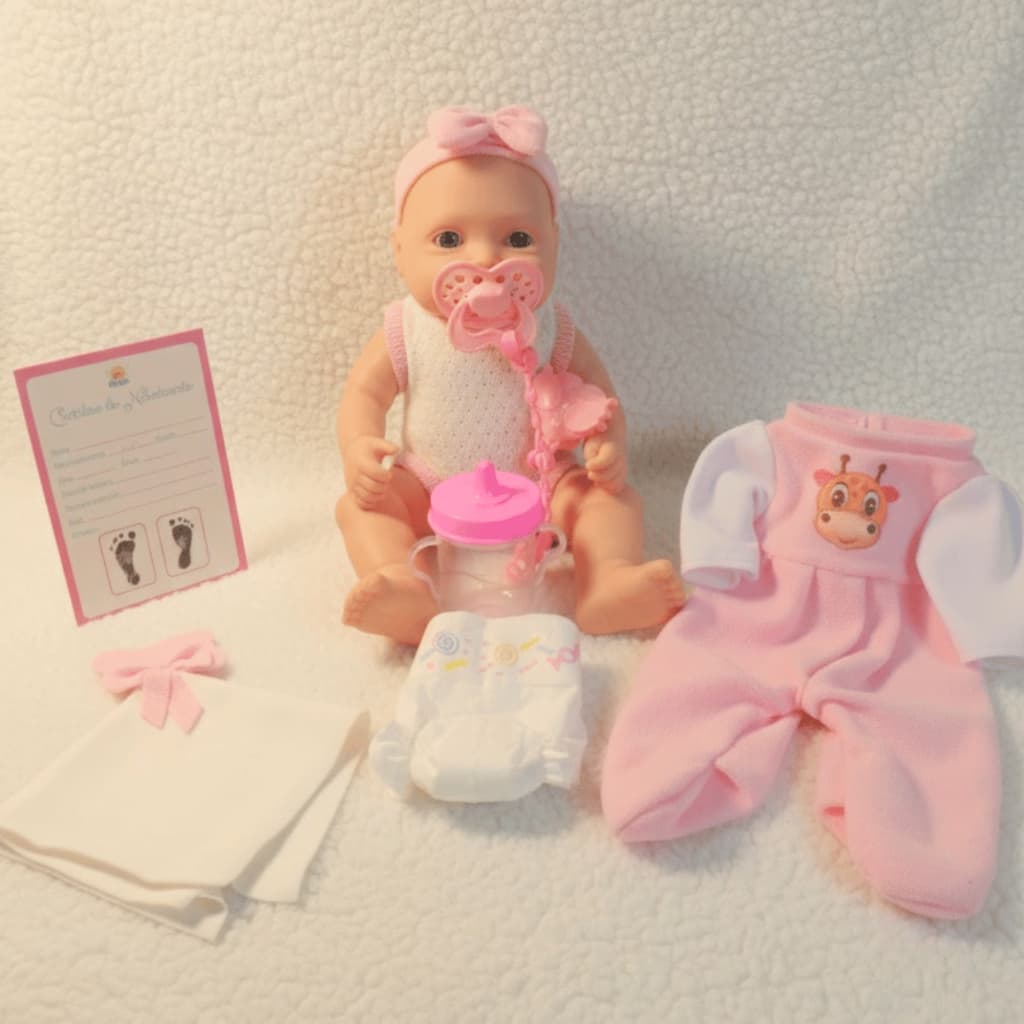 Boneca Bebê Amy Com Acessórios 100% Vinil Duas Roupas Body e Macacão