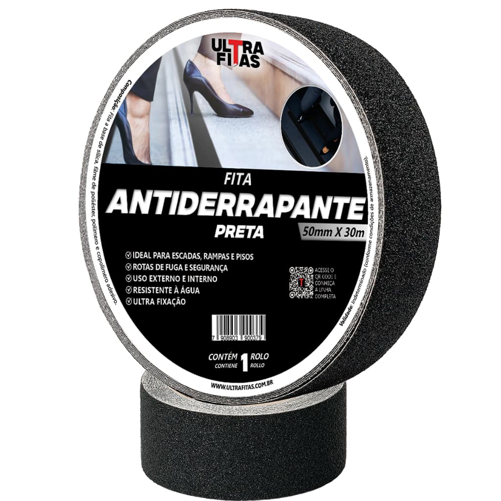 Faixa Fita Lixa Antiderrapante Escadas Pisos Rampas Resistente Água - 50mm X 10 Metros - Preta
