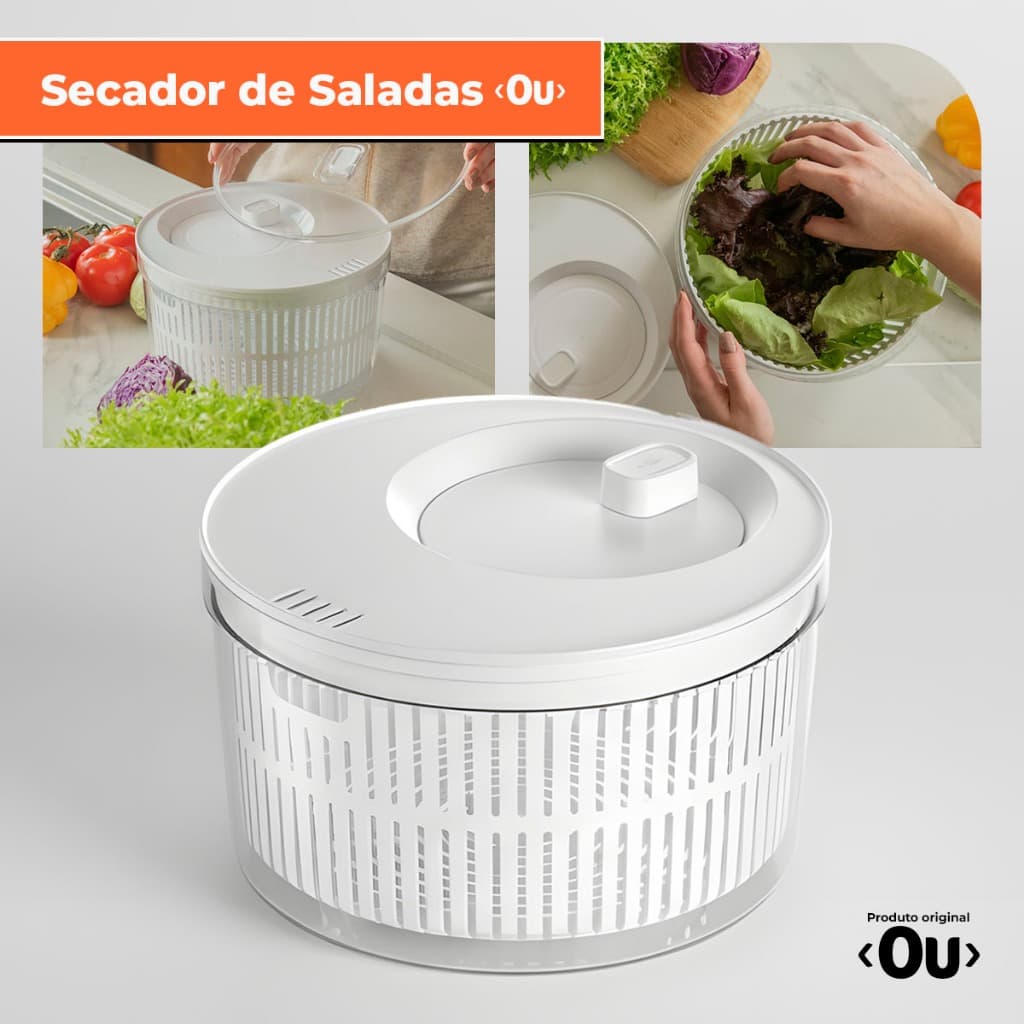 Secador de Salada 5.5L Organizador Geladeira Manual Folhas Giratório Legumes Verdura Alface Alimento