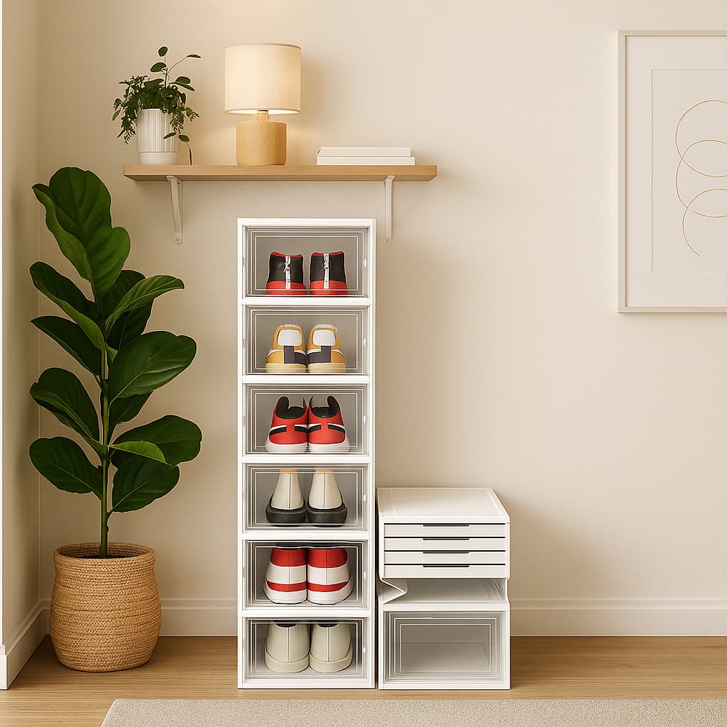 Sapateira 6 Níveis com Portas Frontais Acrílicas Modular Empilhável e Moderna Cores Variadas