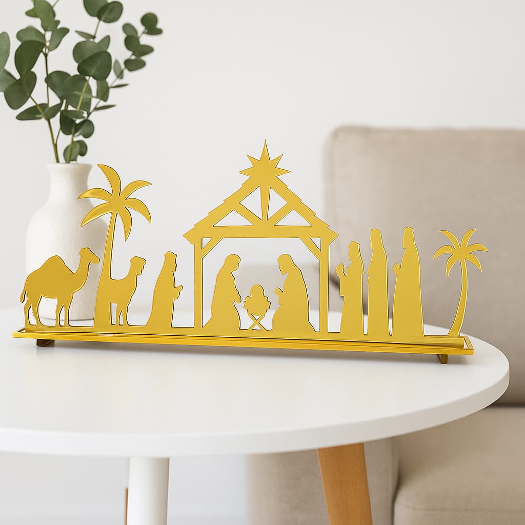 Presépio De Natal Acrílico Dourado Espelhado Enfeite Decorativo