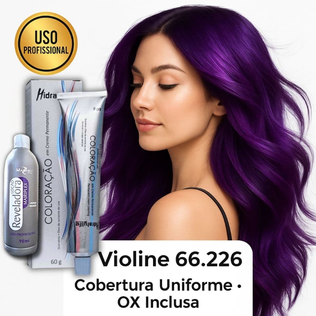 Tinta Roxa para Cabelo Violine 66.226 com Oxigenada Cor Intensa Brilho e Hidratação