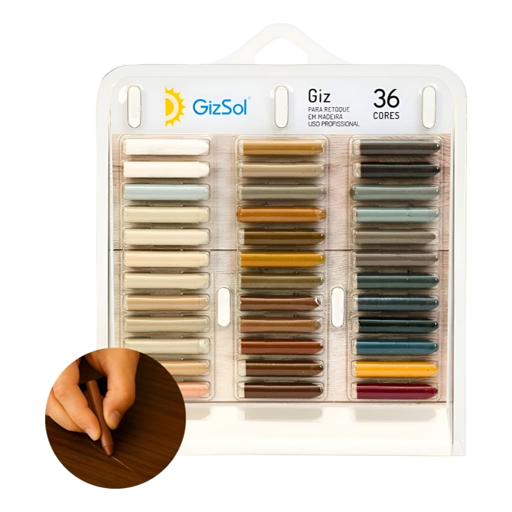 Giz Para Reparos De Móveis Pisos Laminados 36 Cores Premium - Madeira Marcenaria Moveis Profissional