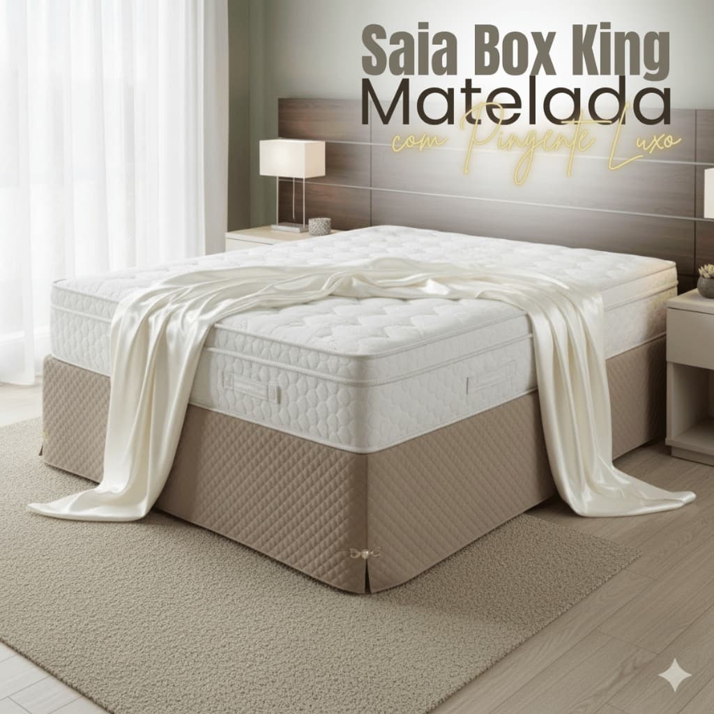 Saia Box Casal King Padrão Matelada Com Pingente Luxo Box Bau Varias Cores