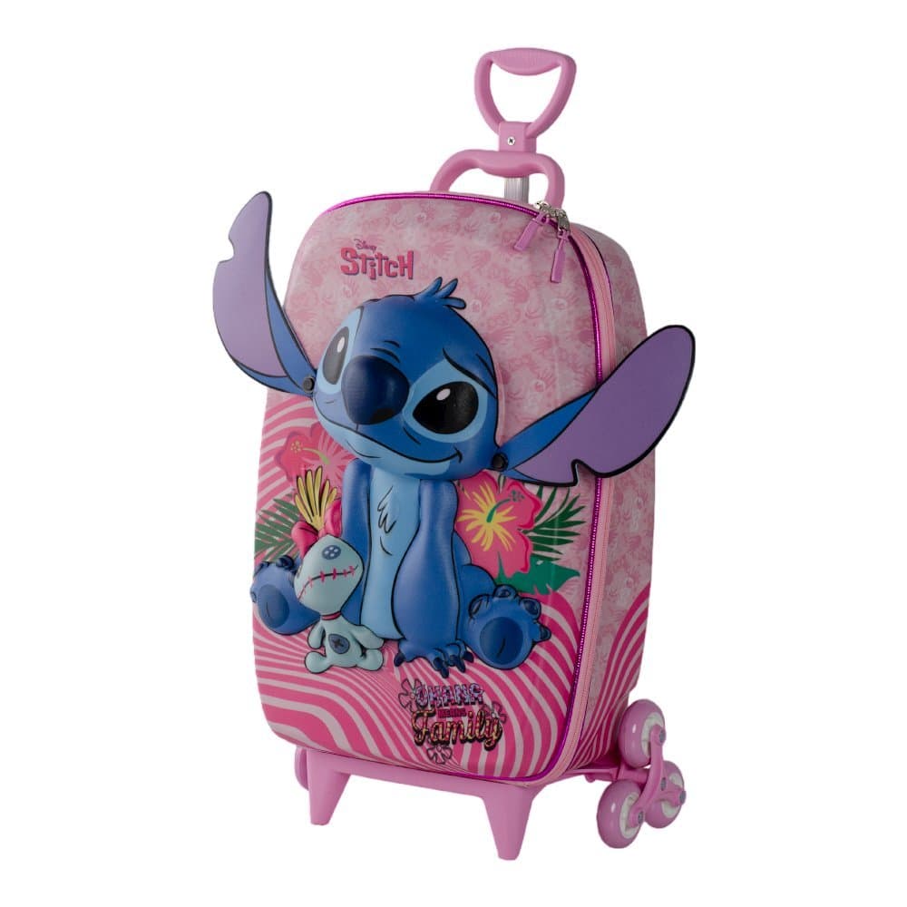 Mochila Mala Infantil Stitch 3D com Rodinhas - Rosa