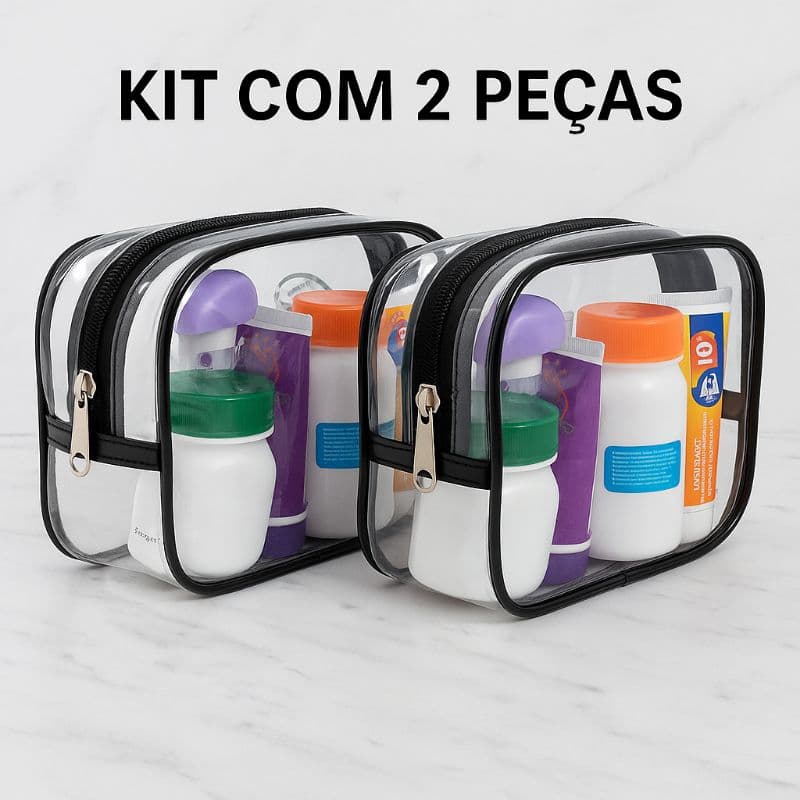 KIT 2 MINI nécessaire transparente organização em plástico para viagem maternidade maquiagem remédios
