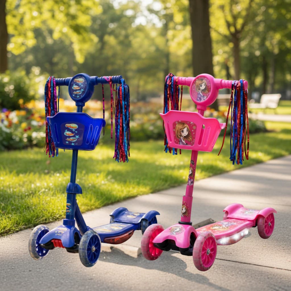 Patinete 3 Rodas Infantil Dobrável Com Som E Luz Azul ou Rosa