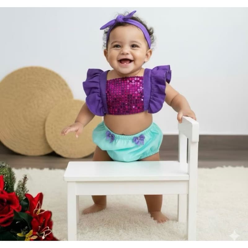 Romper Mesversario Bebe Menina fantasia Sereia.