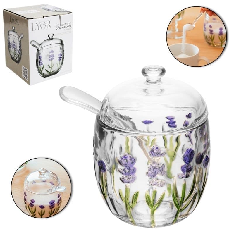 AÇUCAREIRO DE VIDRO CRISTAL – LAVANDA HAND PAINTING 210ML