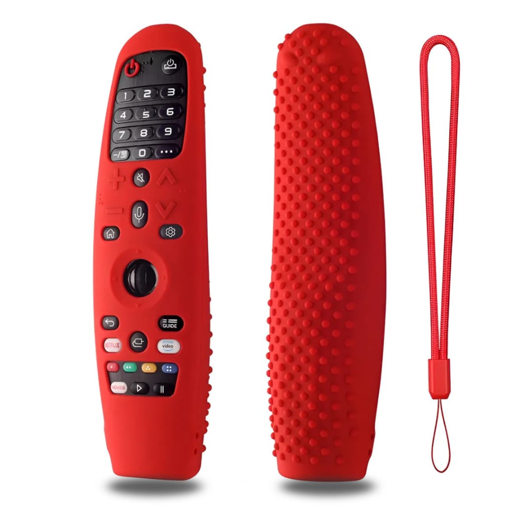 Capa de Silicone Vermelha Antiderrapante para Controle LG Magic + Alça de Segurança