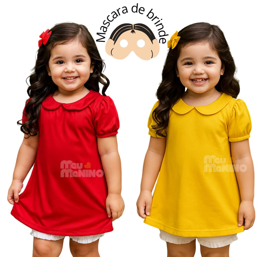 Fantasia Infantil Mônica Turma da Mônica Com Mascara Carnaval Menina