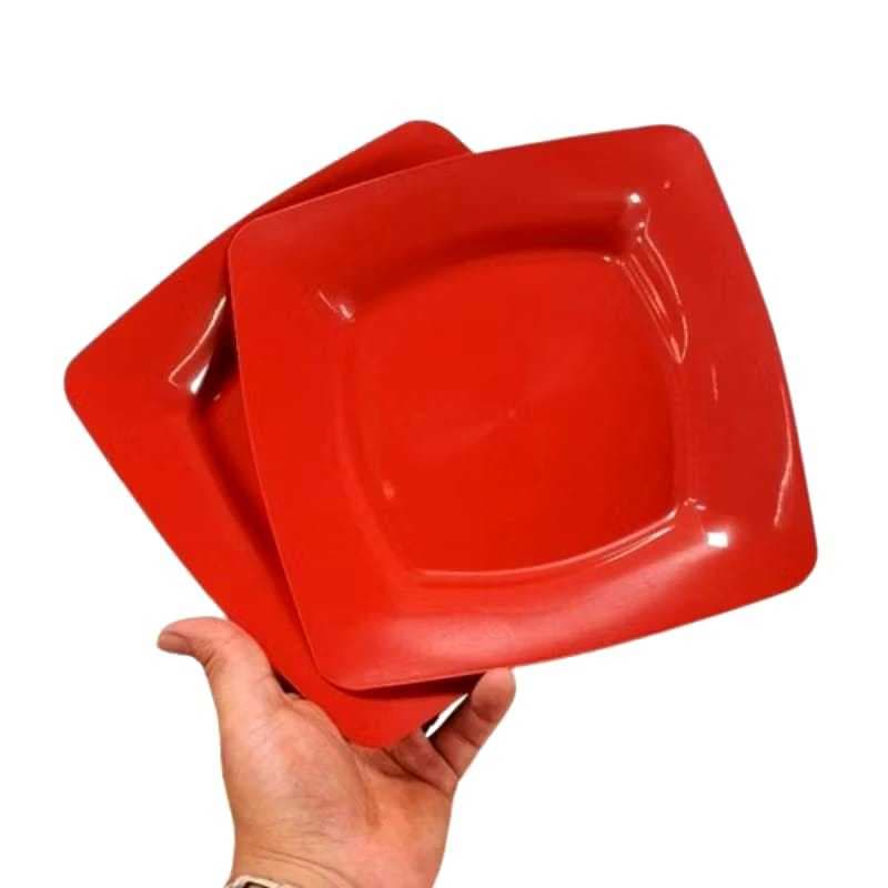 Prato Quadrado Refeição Raso VERMELHO; Kit 5,10,15,20 ou 30 Pratos(Plástico). Almoço/Jantar/Festa.