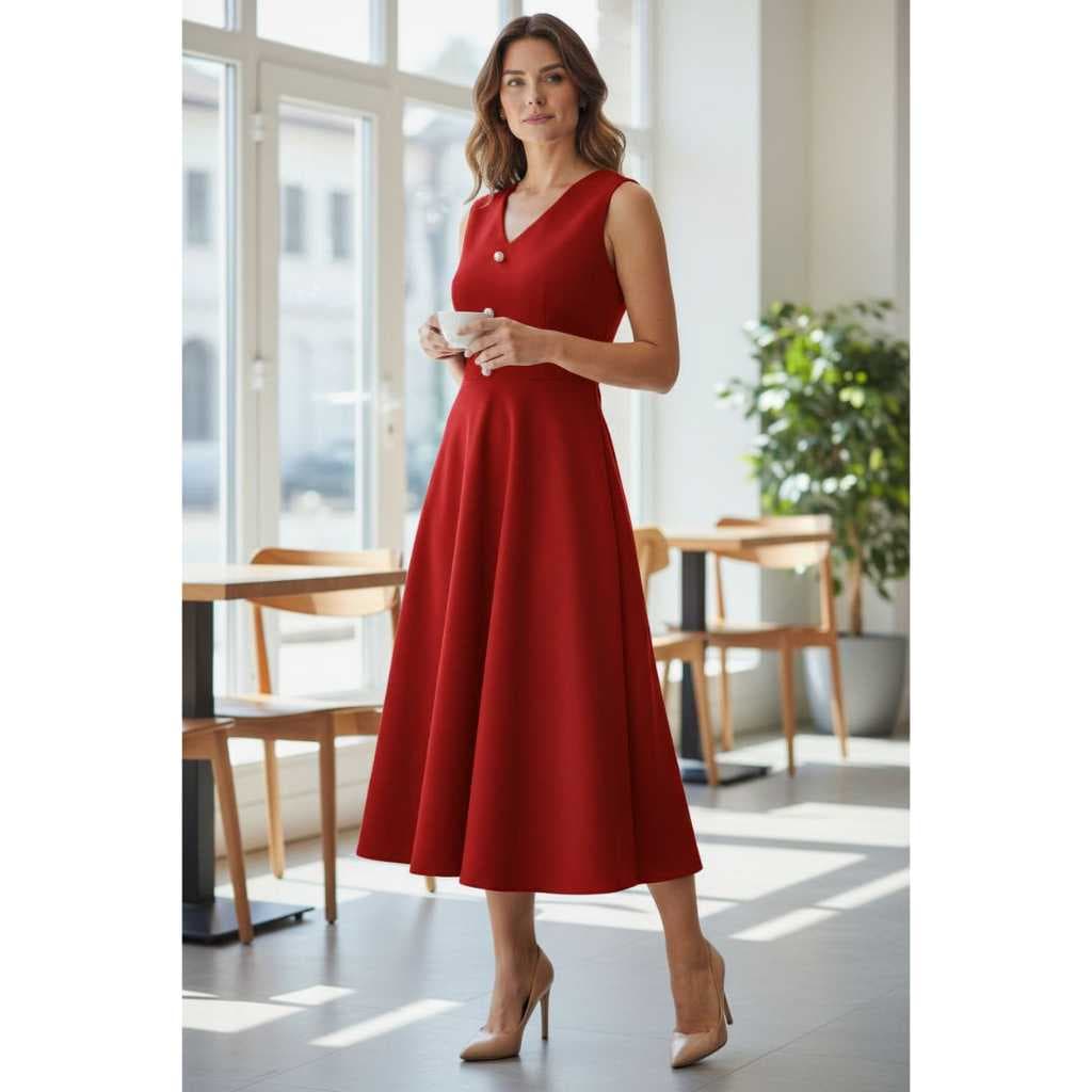 Vestido Feminino Midi  Elegante Vestido Evasê Soltinho Malha Crepe