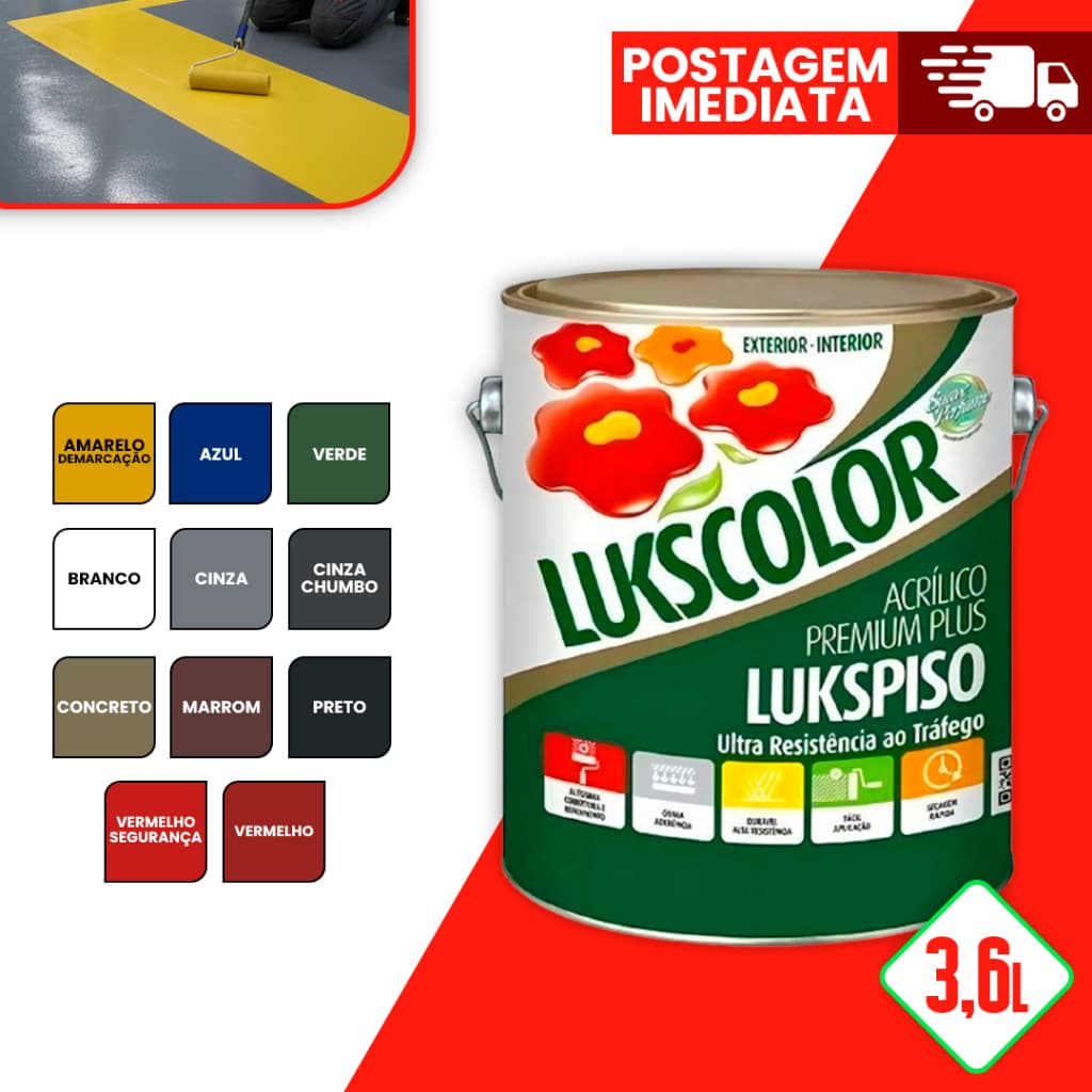 Tinta Piso Lukspiso 3,6L Proteção Chuva Chão Interno/Externo P/ Estacionamento Quadra Parede Fachada