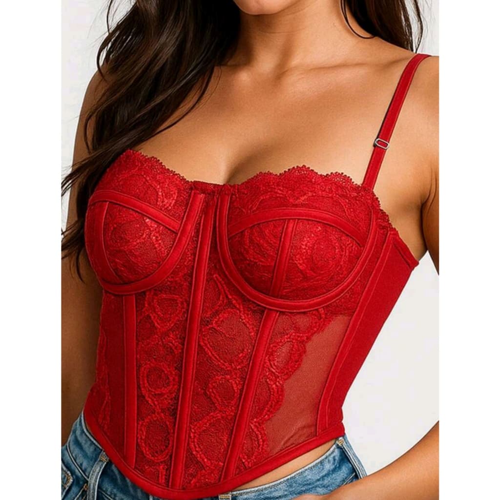 Cropped Corset Corsele Amarraçao Regulagem Renda Espartilho