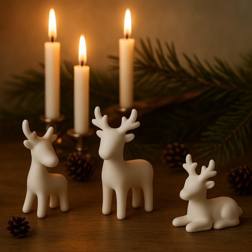 Kit 3 Enfeites Natalinos Rena com Trenó 3D – Verde, Branco e Vermelho | Decoração de Natal Moderna
