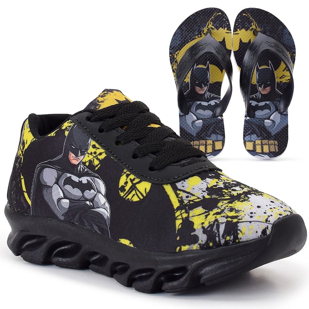 Kit Tênis Infantil Batman Menino Casual + Chinelo Infantil Batman