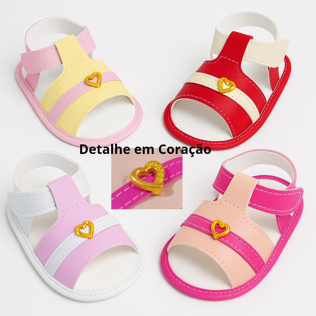 Sandália bebê menina com detalhe em Coração. Deixe os pezinhos da sua pequena mais charmosos! Compre e receba um mimo.
