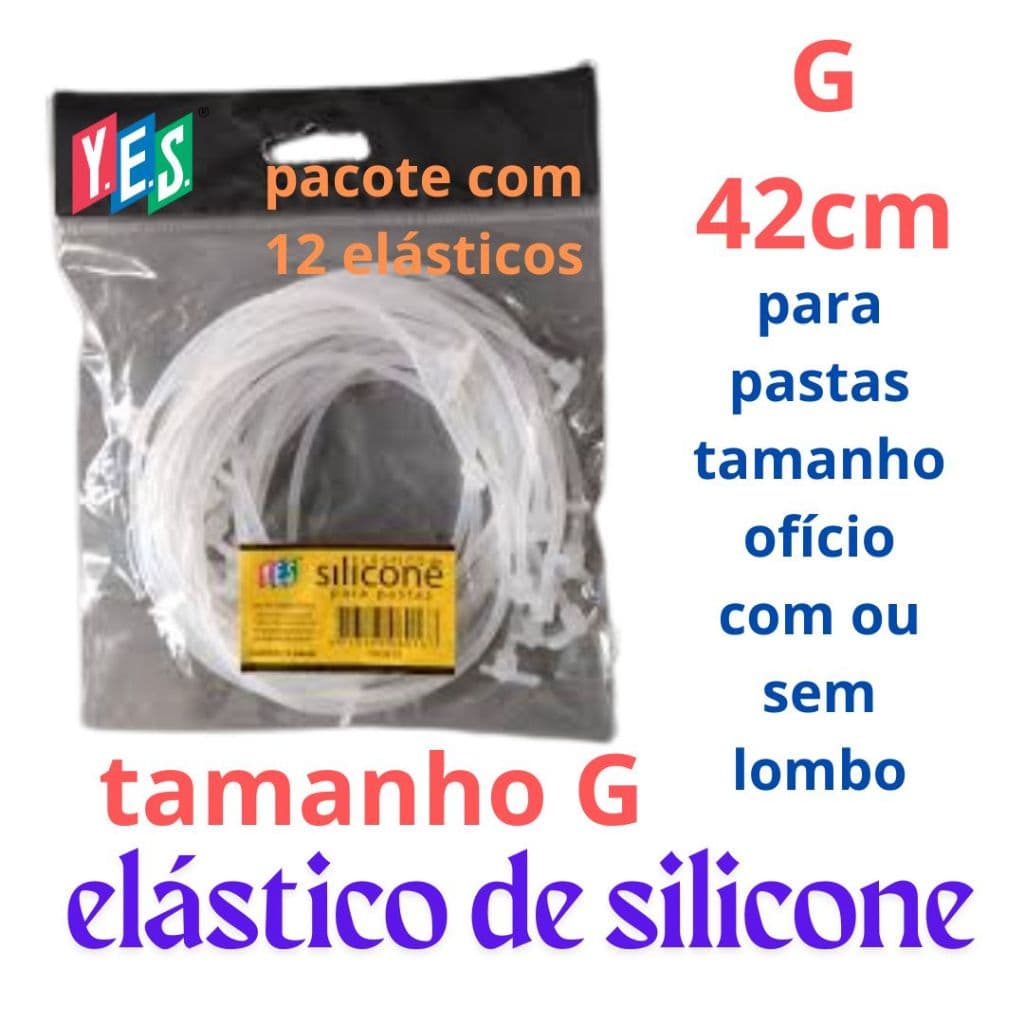 Elástico Silicone 42cm p/ Pasta Aba e Elástico pacote c/12  Yes tamanho Ofício EB42B