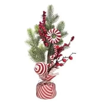 Enfeite de Mesa Natalino Mini Árvore Bengala Candy Berries