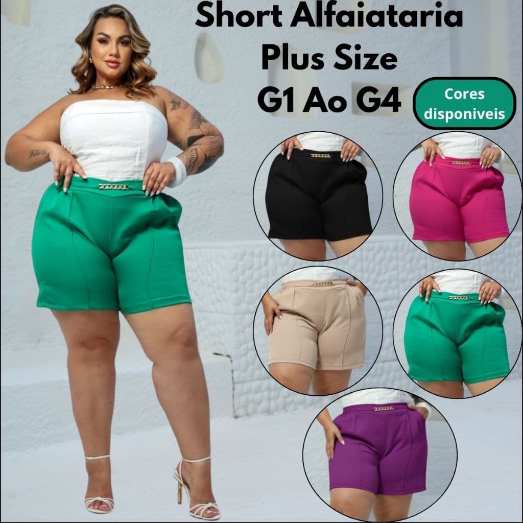 Short Alfaiataria Feminino Plus Size Social Elegante Minimalista Dia a Dia Cintura alta G1 ao G4