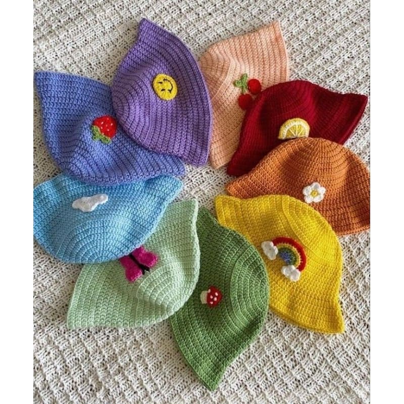 Bucket Hat Chapéu de Crochê Chapéu de Praia Moda Verão Moda Praia Estilo Feminino Kawaii Personagens ADULTO