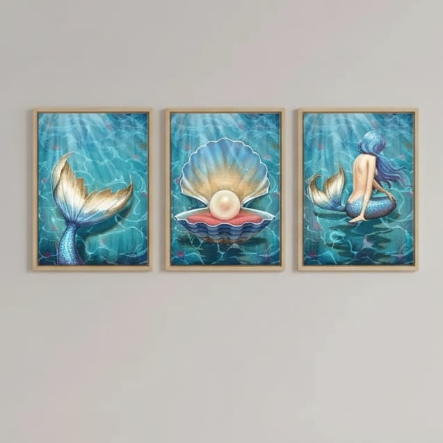 Quadro decorativo Sereia 40x60 (3 peças)