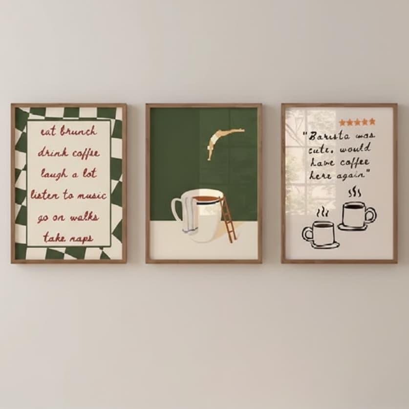 Quadros decorativos Café mergulhador pintura na moda galeria de cozinha (3 peças)