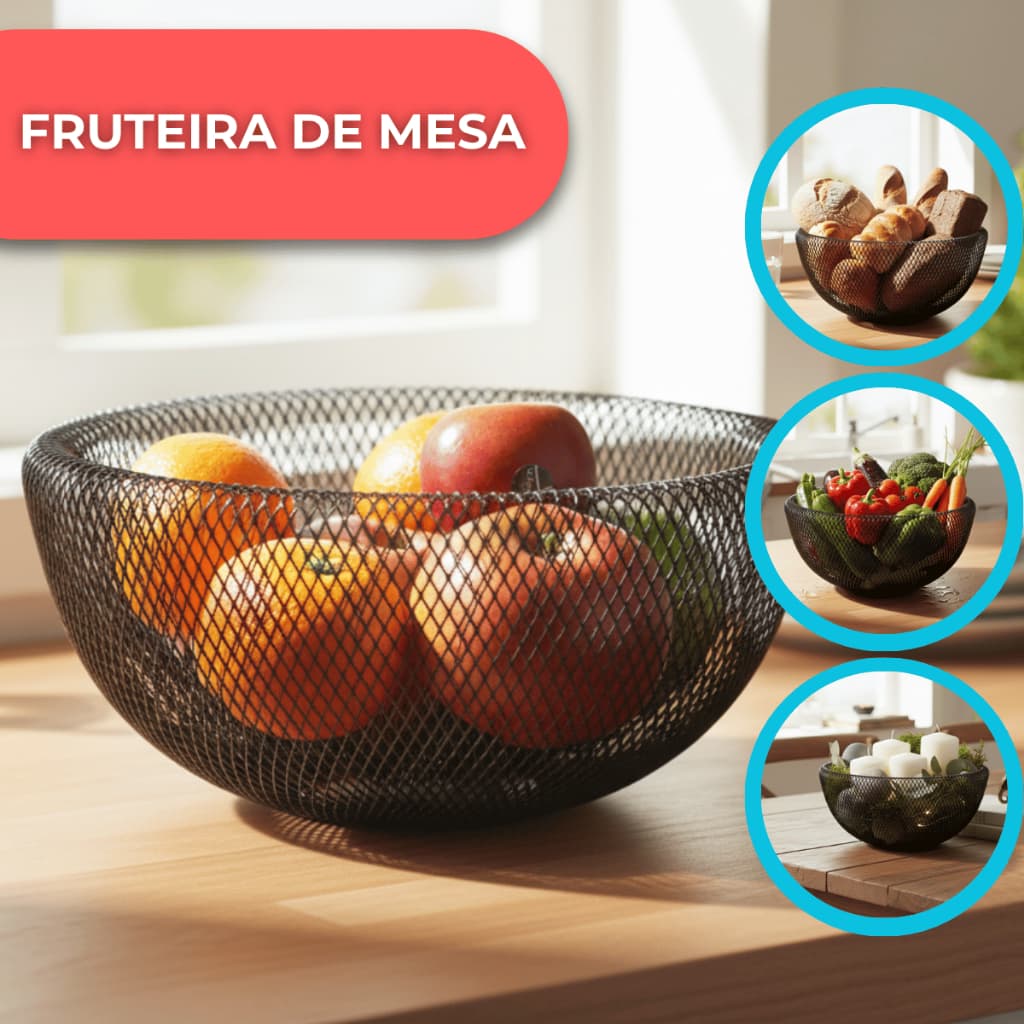 Fruteira De Mesa Cesto Frutas Aramado Cozinha Metal 30cm Luxo Organizadora Minimalista Moderna Tippi