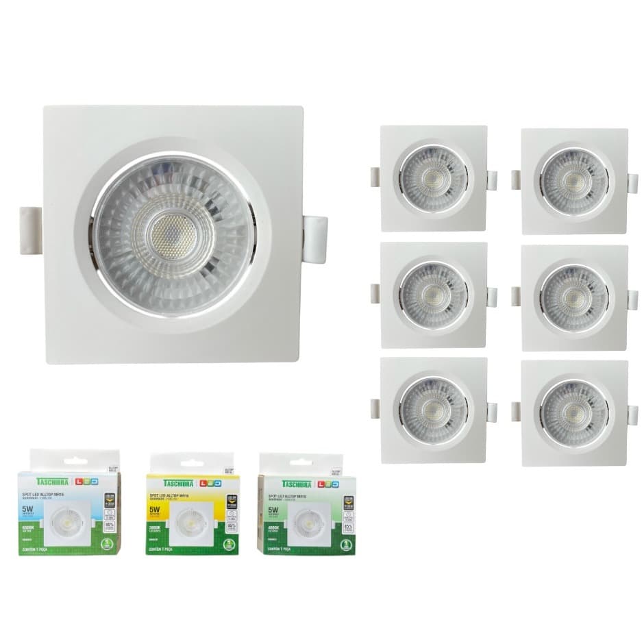 Kit 6 Spot LED MR16 5W  Taschibra Embutir Quadrado Direcionável