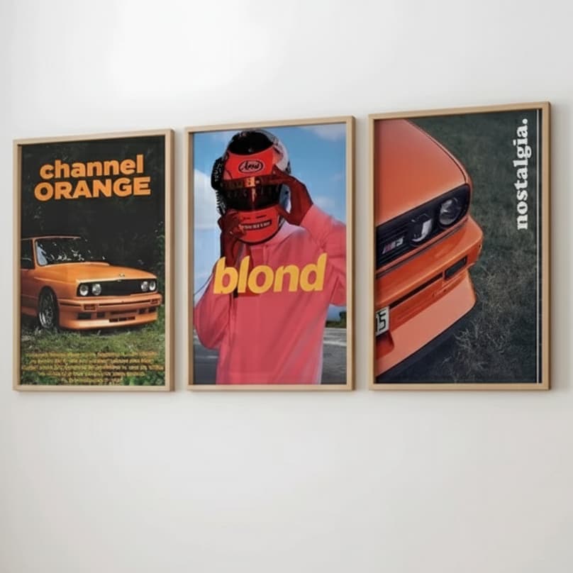 Quadros decorativos Corrida Loiro, Frank Ocean, Carros, Rap, Hypebeast (3 peças)