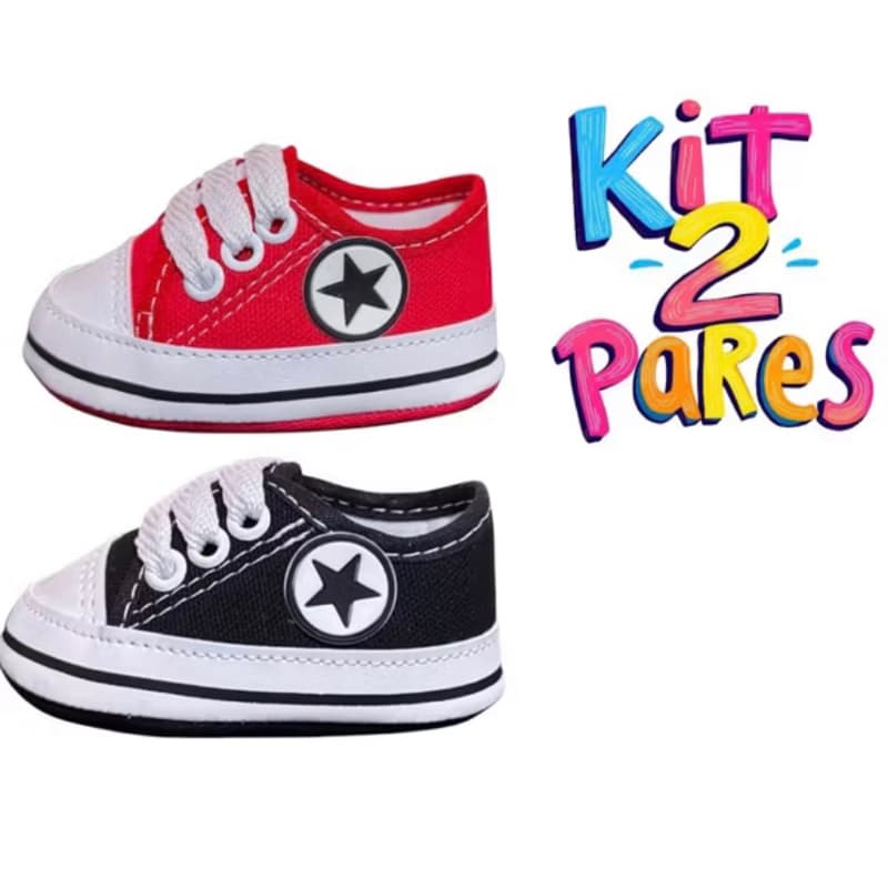 kit 2 pares Tênis all starzinho  com Cadarço Unissex Menino Menina