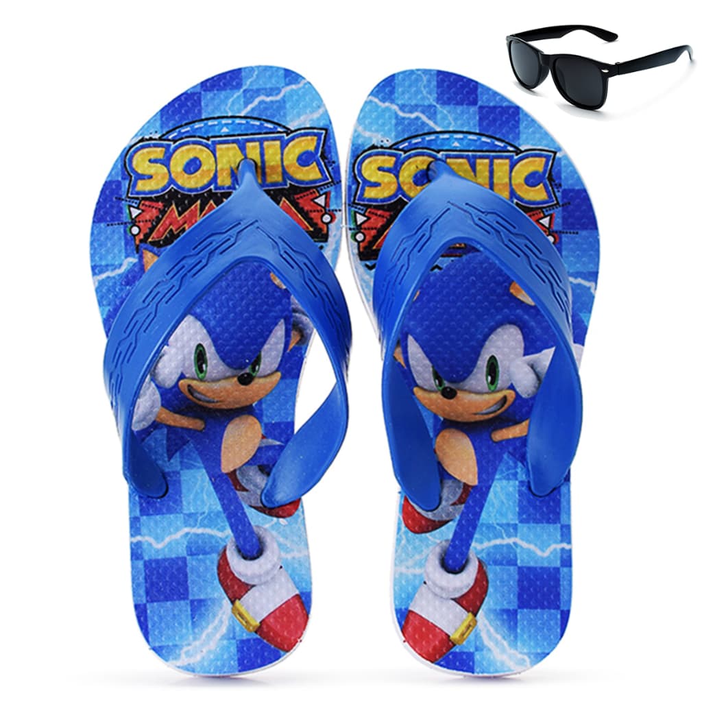 Kit Chinelo Infantil Menino Sonic Casual + Óculos All Kids