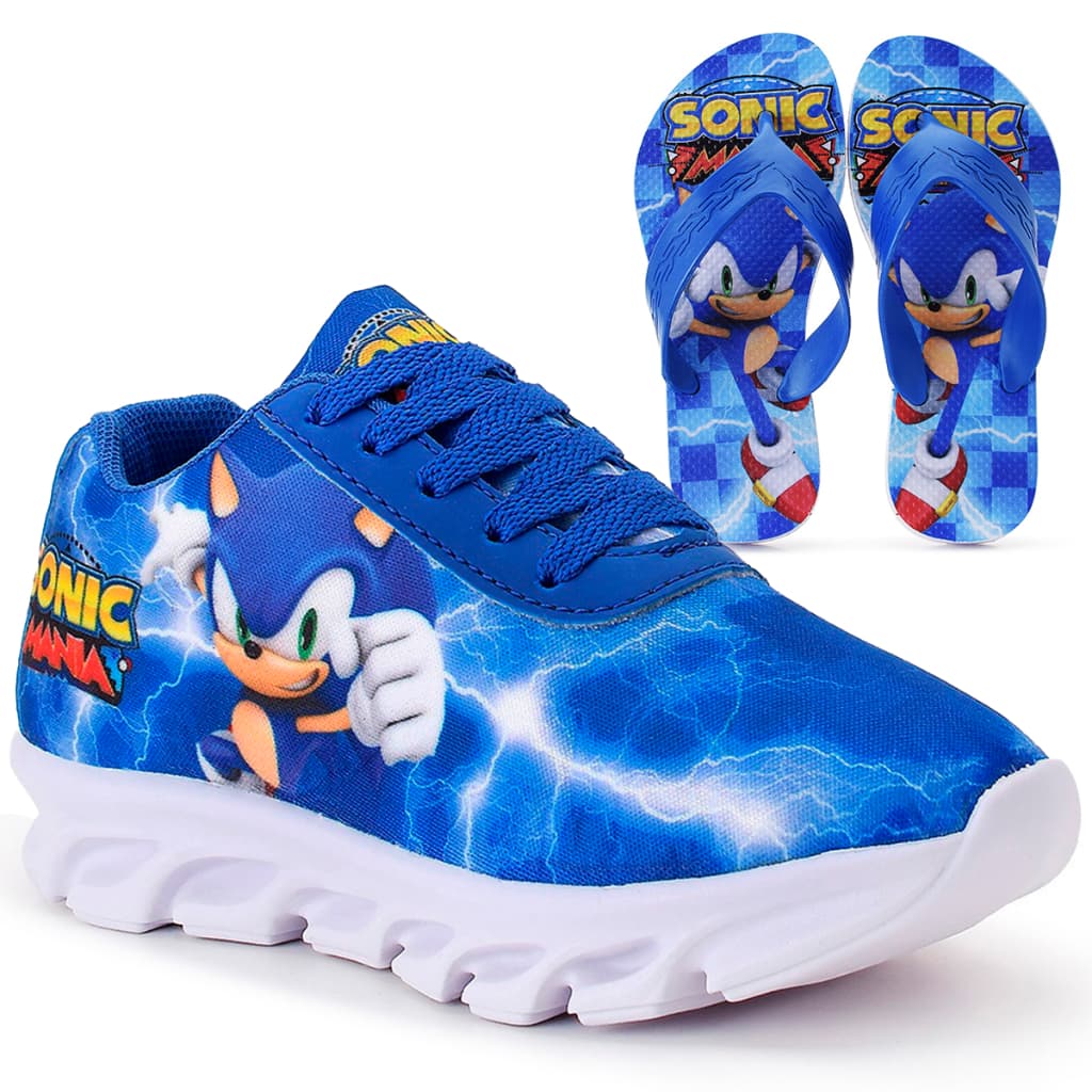 Kit Tênis Infantil Menino Sonic Casual + Chinelo Infantil Henry Kids