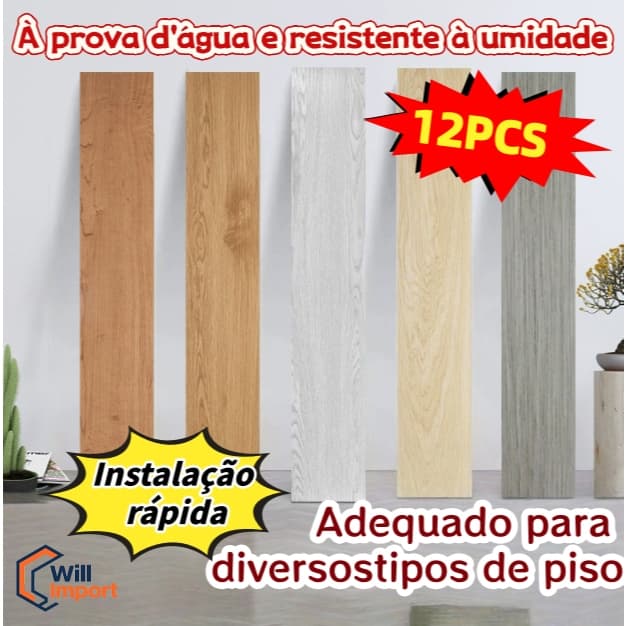 12PC Piso Painel Revestimento Vinílico Adesivo Lavável Madeira