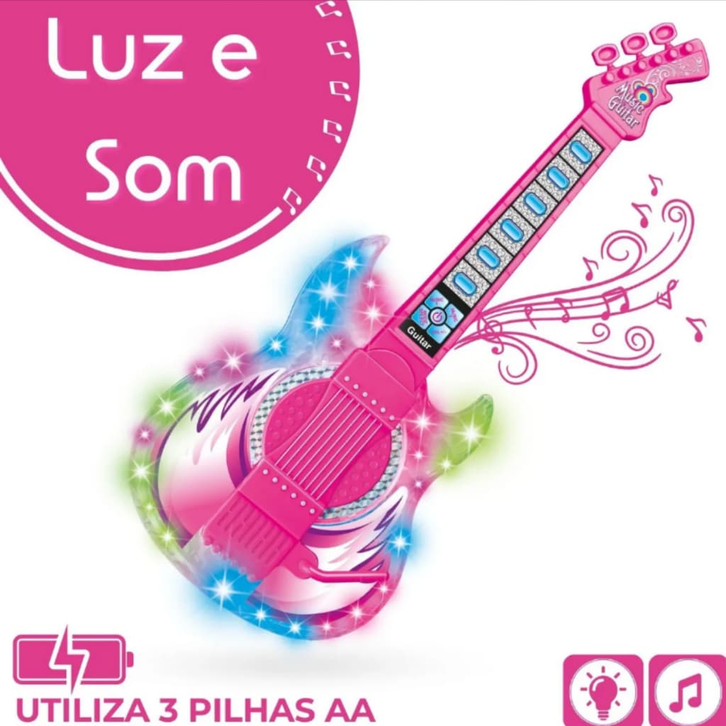 Guitarra Com Microfone E Pedestal Infantil Karaokê Som Mp3 Singer Star