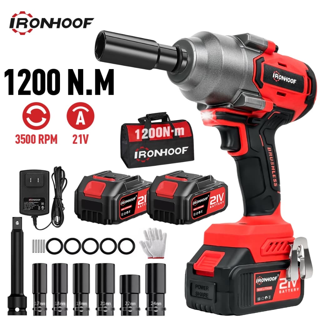 Chave De Impacto a bateria Profissional Eletrica Brushless 2 Baterias 1200Nm