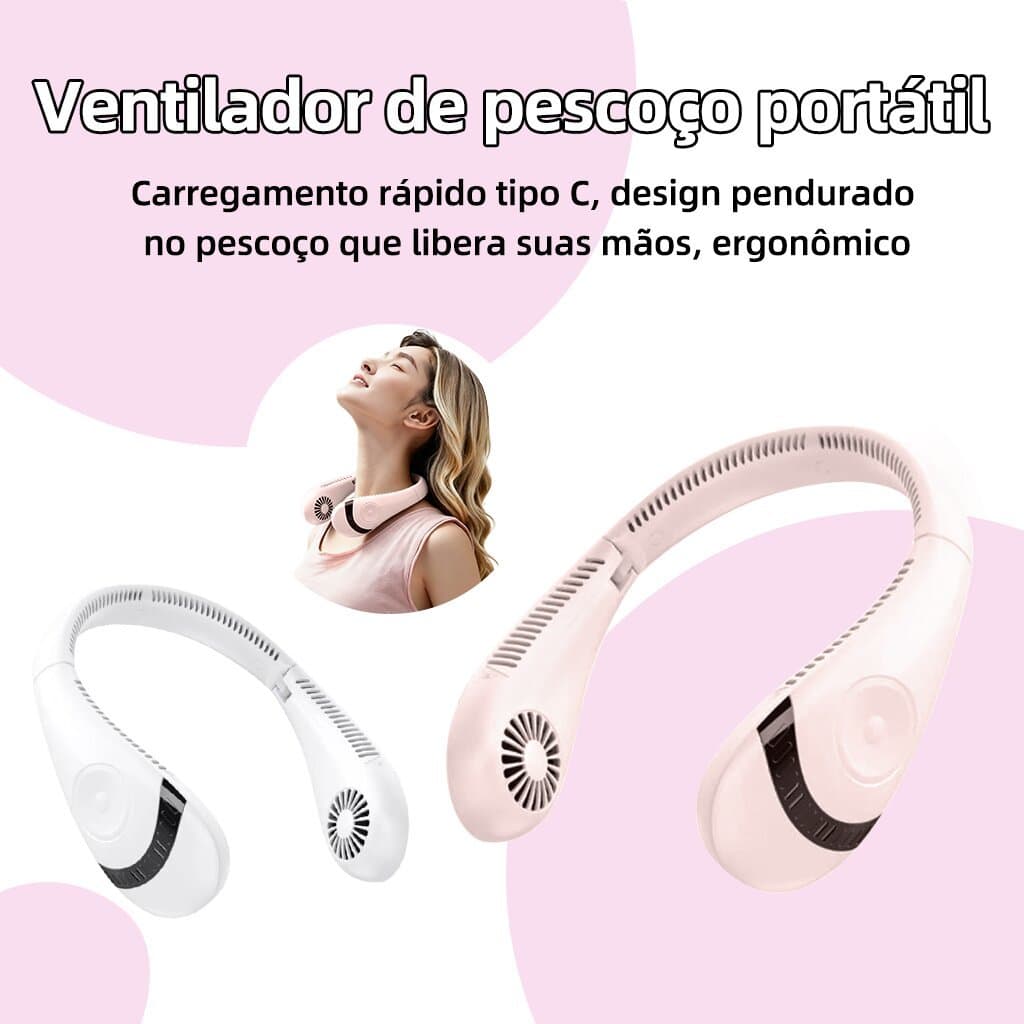 Ventilador de Pescoço Portátil USB Recarregável Sem Lâminas Flexível Hands Free para Esporte e Viagem