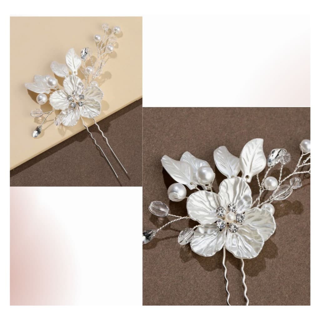 Kit 2 Grampos Flor Pérola Enfeite para Noiva - Arranjo Floral Elegante Casamento Daminha Florista