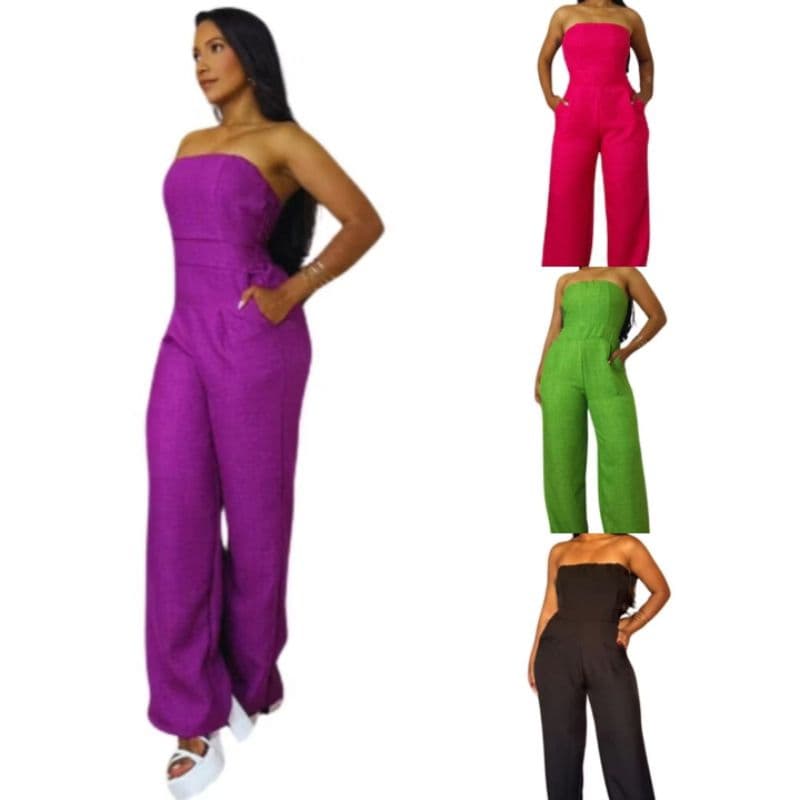 Macacão Feminino Tomara Que Caia Pantalona Social Festa Elegante Moda Feminina