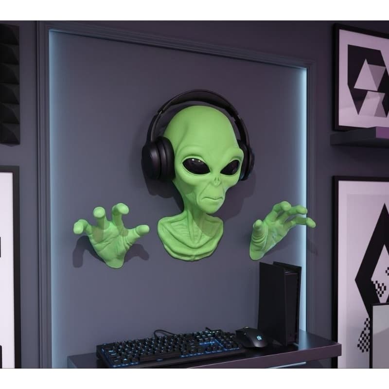 Suporte Headset ET 3D | Decoração Geek Gamer | Parede/Mesa - Busto extraterrestre