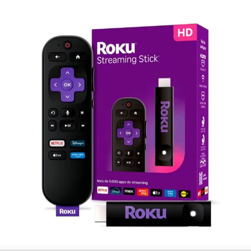 Roku streaming Stick TV Box Full HD controle por voz conversor transforma TV em smart