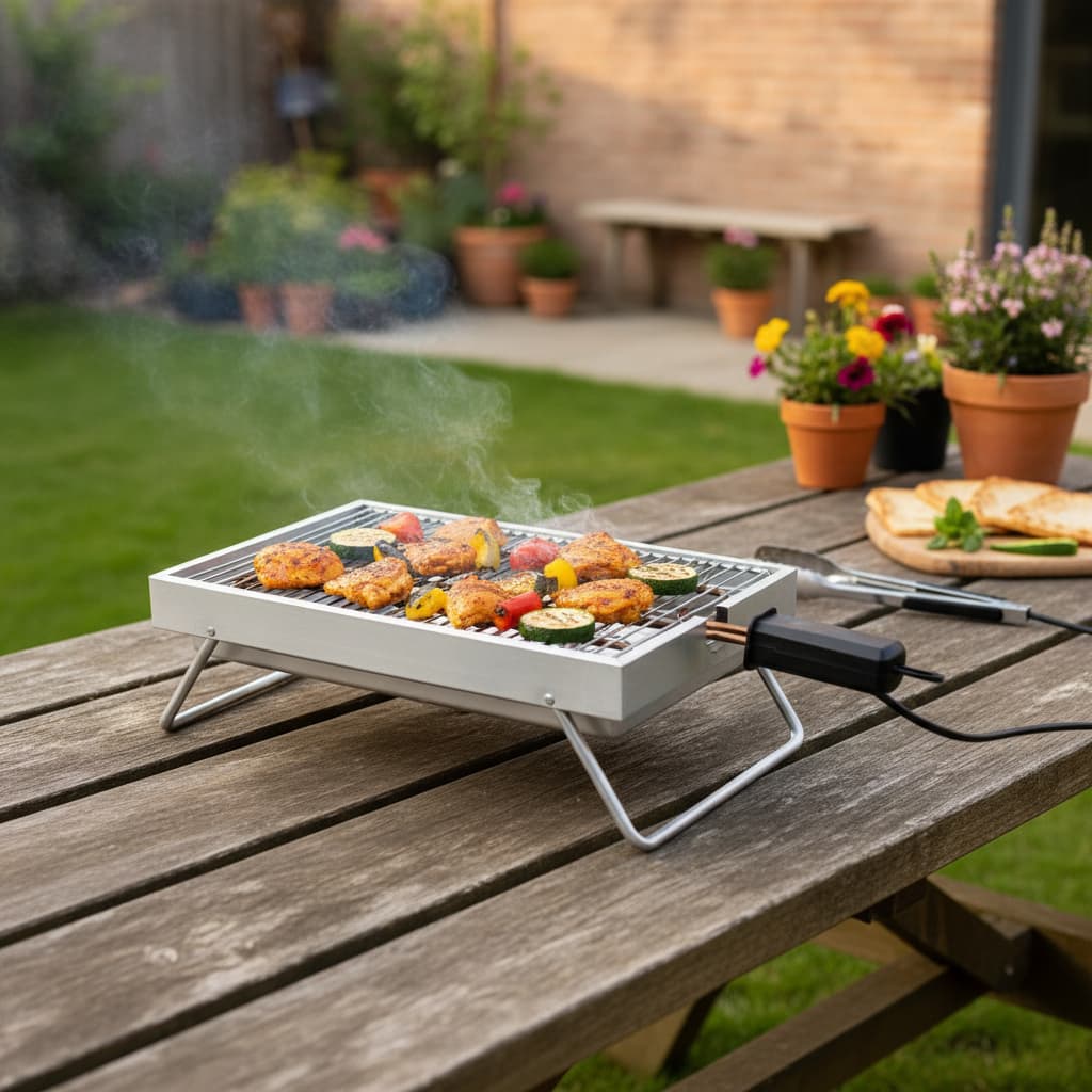 Churrasqueira Elétrica Compacta em Alumínio Dobrável Portátil Rizzogrill 127/220V
