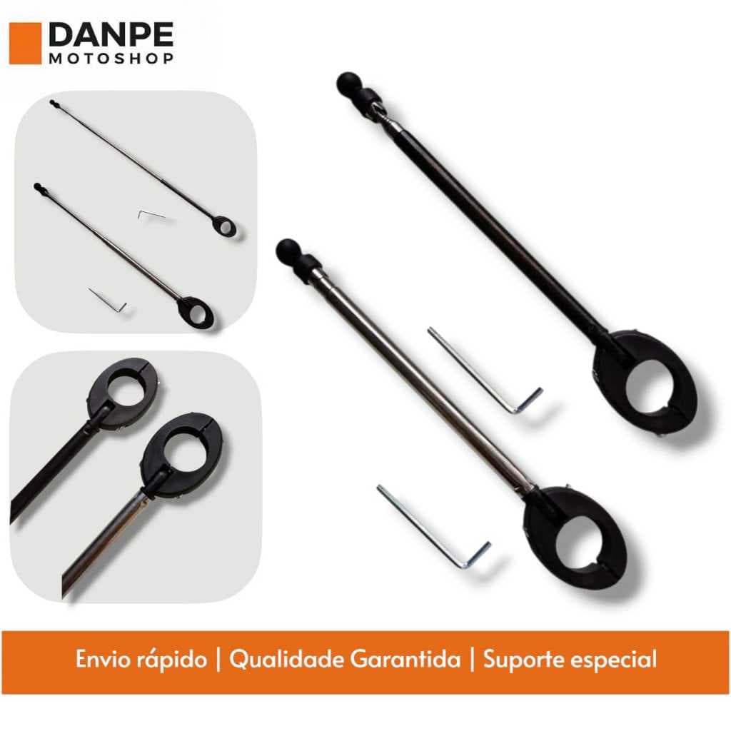 Antena Corta Pipa Moto Retrátil Anti Cerol Aço (Inox Guidão) Preto e Cromado