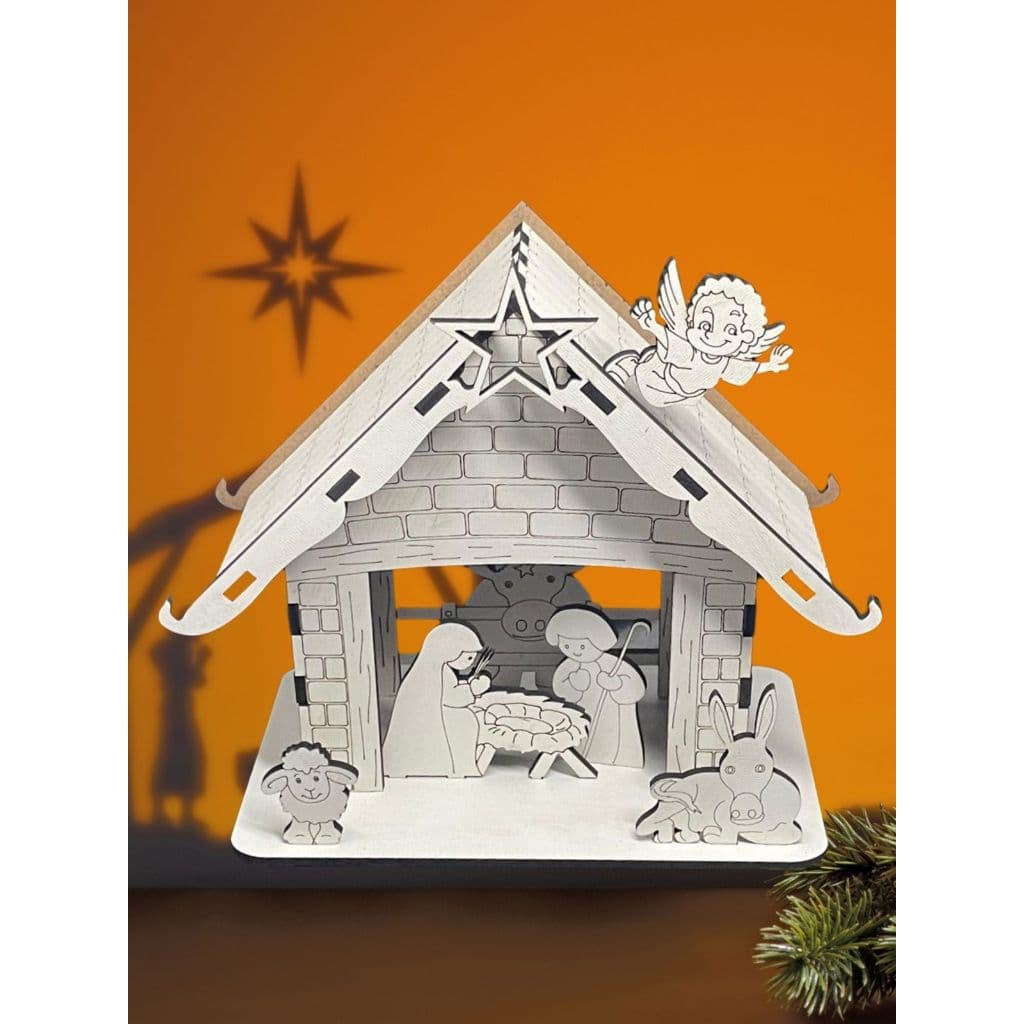 Presépio de Natal enfeite de Natal em MDF cru e branco , nascimento de Jesus para decoração
