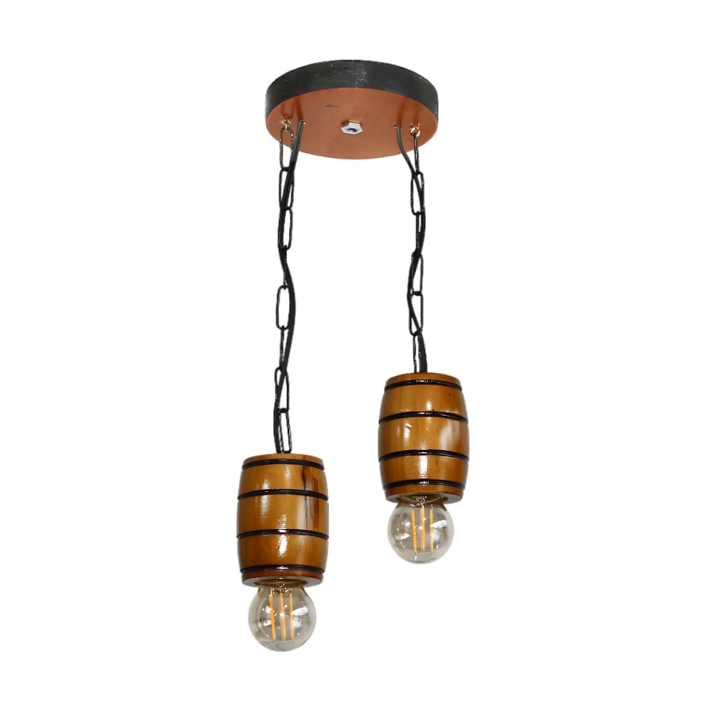 Luminária Pendente Lustre Rústico Vintage Retrô Colonial em Madeira Maciça Modelo Barril - Cerejeira