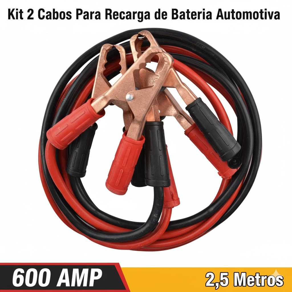 Kit Cabo Chupeta Automotivo 600Amp Extensor 2,5 Metros Recarga Bateria Veicular Durável Resistente