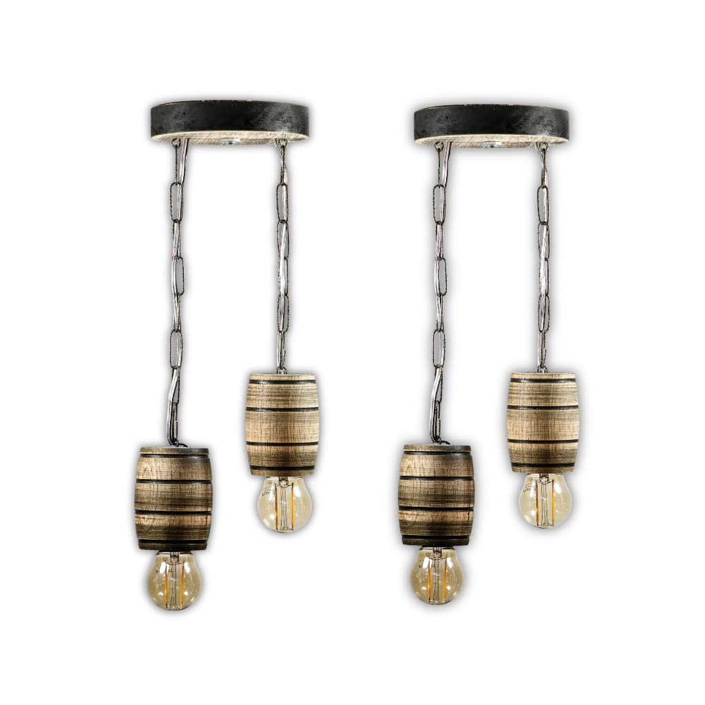Kit 2 Luminária Pendente Lustre Rústico Vintage Colonial em Madeira Maciça Modelo Barril - Rústico